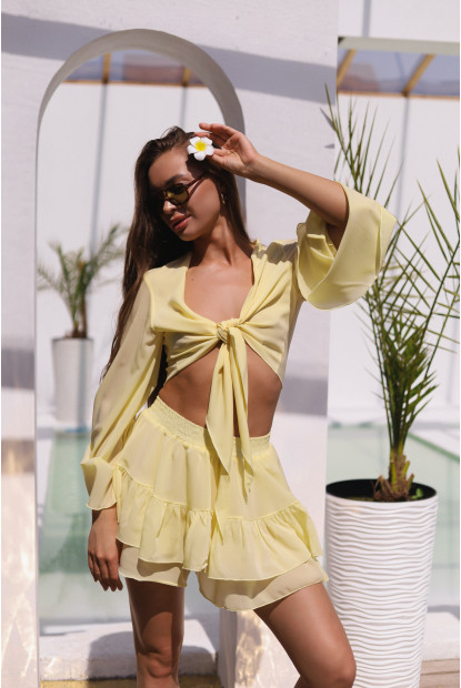Костюм Capri Lemon  з італійського шифону комплект топ + спідниця - шорти